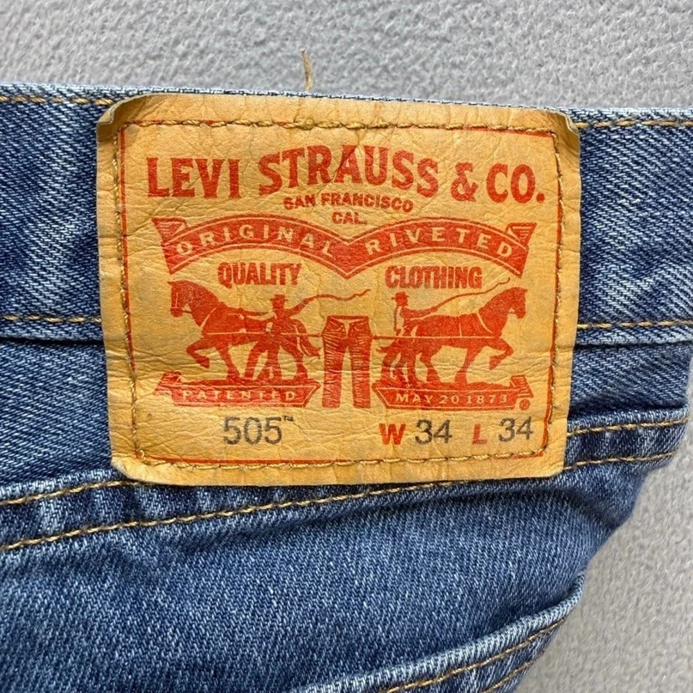 Levis 505 Jeans Regular Fit 34x34 (FIT 34x33) Blue Denim Straight Leg Casual
